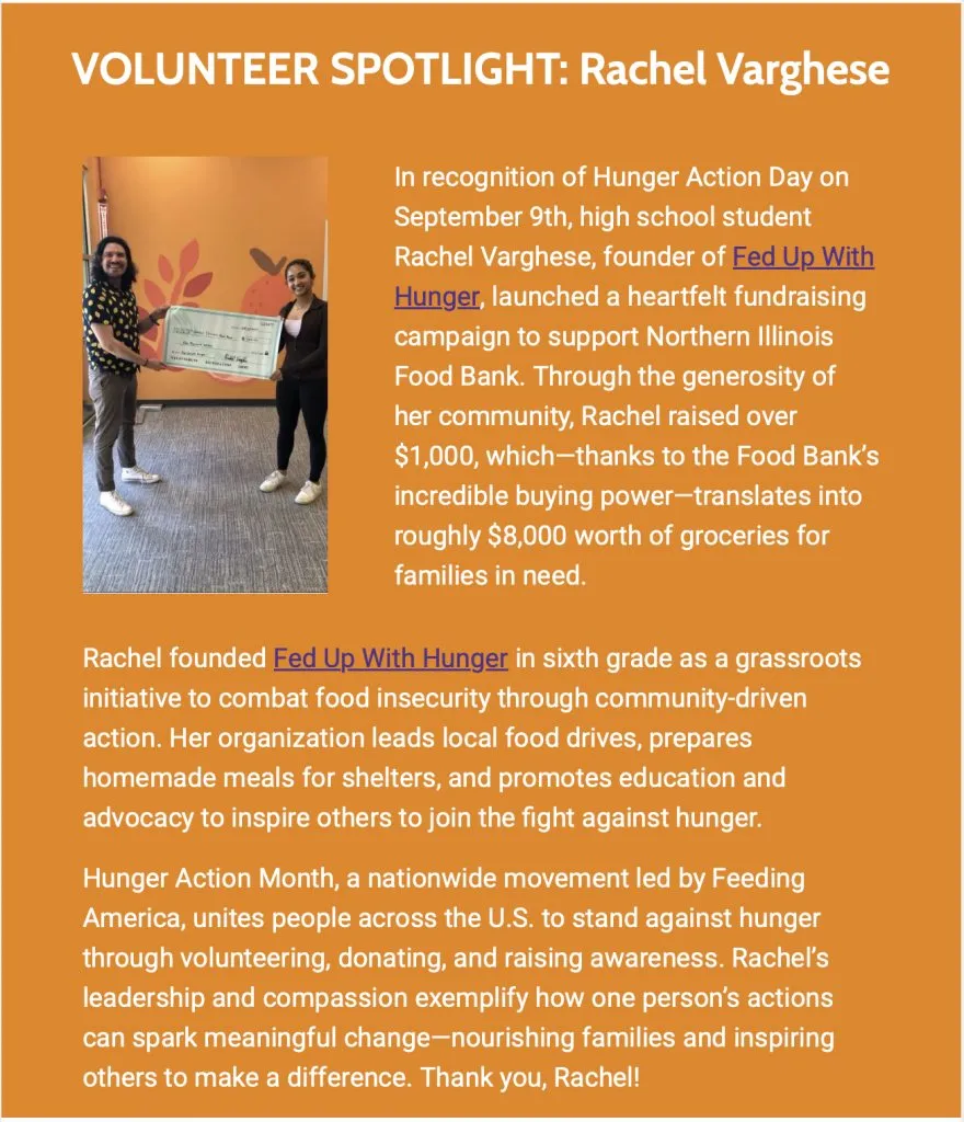 Grateful to Be Featured in Northern Illinois Food Bank’s Volunteer Spotlight