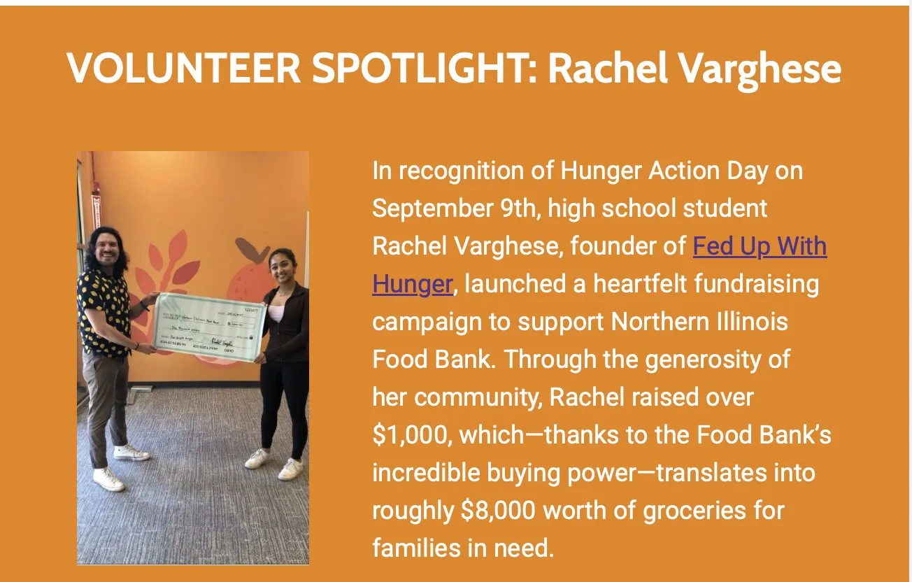 Volunteer spotlight in the Northern Illinois Food Bank newsletter
