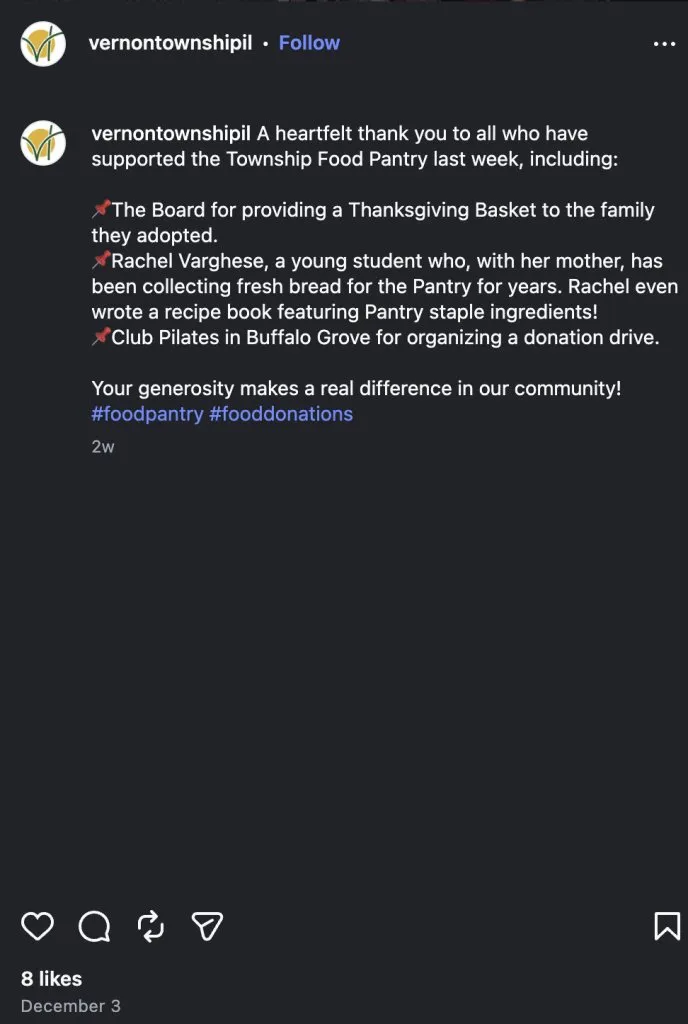 Honored to Be Featured by Vernon Township Food Pantry